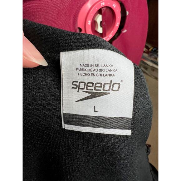 Speedo one piece swimsuit color blocked black blue x back - Picture 8 of 10